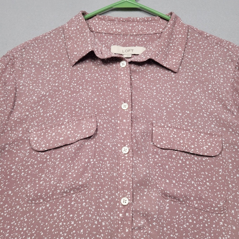 Ann Taylor LOFT Womens Large Mauve Pink Speckled Button Down Utility Blouse